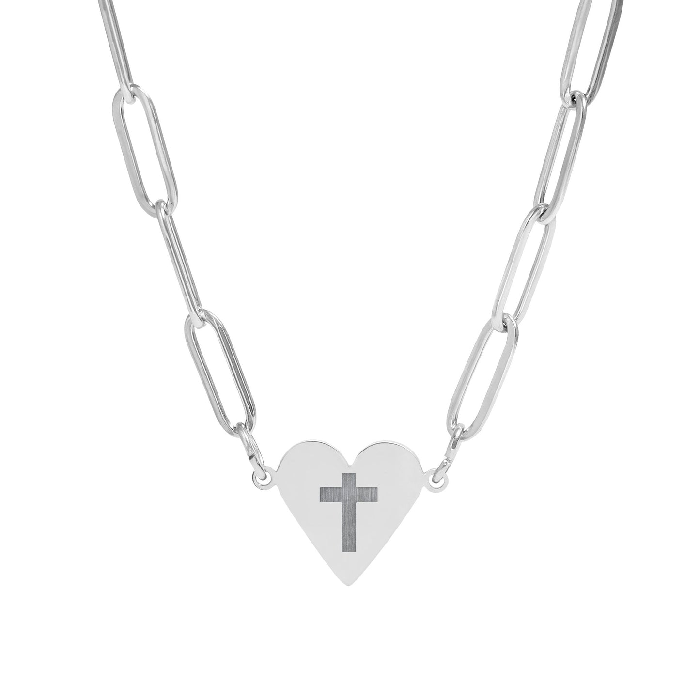 Paperclip Heart Necklace with Cross — Religious Pendant
