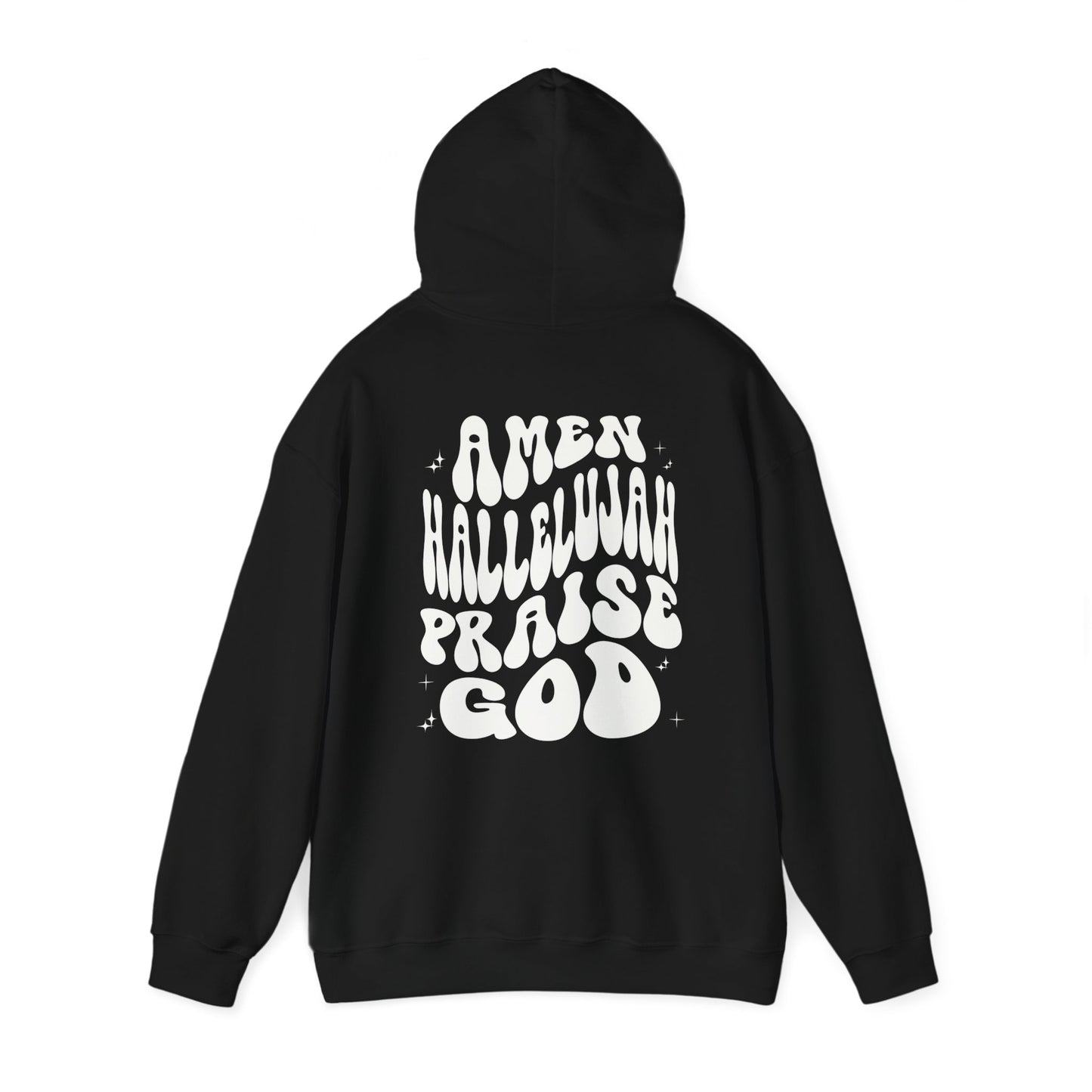 Christian Hoodie Back Print Aesthetic Retro Wavy Text Jesus Sweatshirt, Amen Hallelujah Praise God