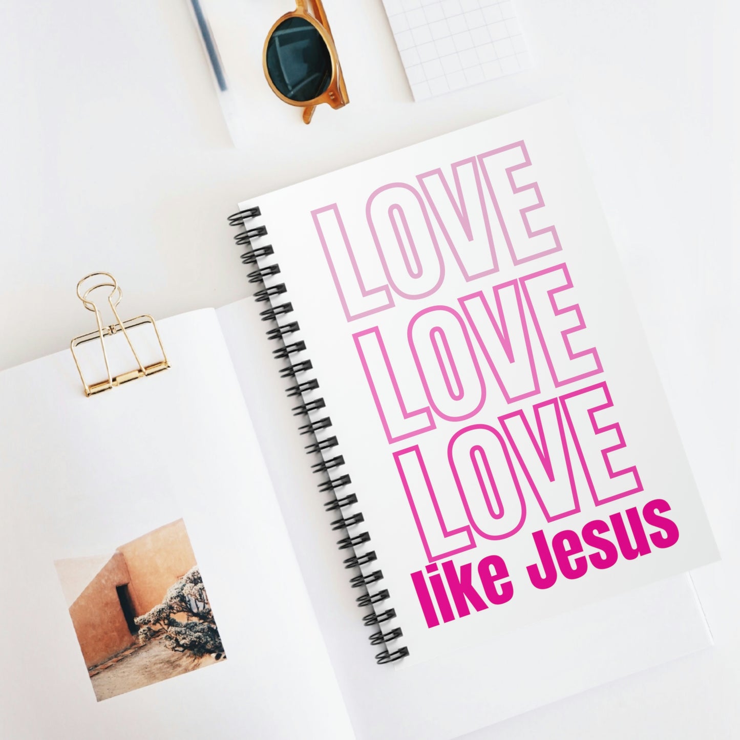 Pink Love Like Jesus Blank Notebook, Minimalist Prayer Journal, Bible Journal, Christian Merch Spiral Notebook - Ruled Line