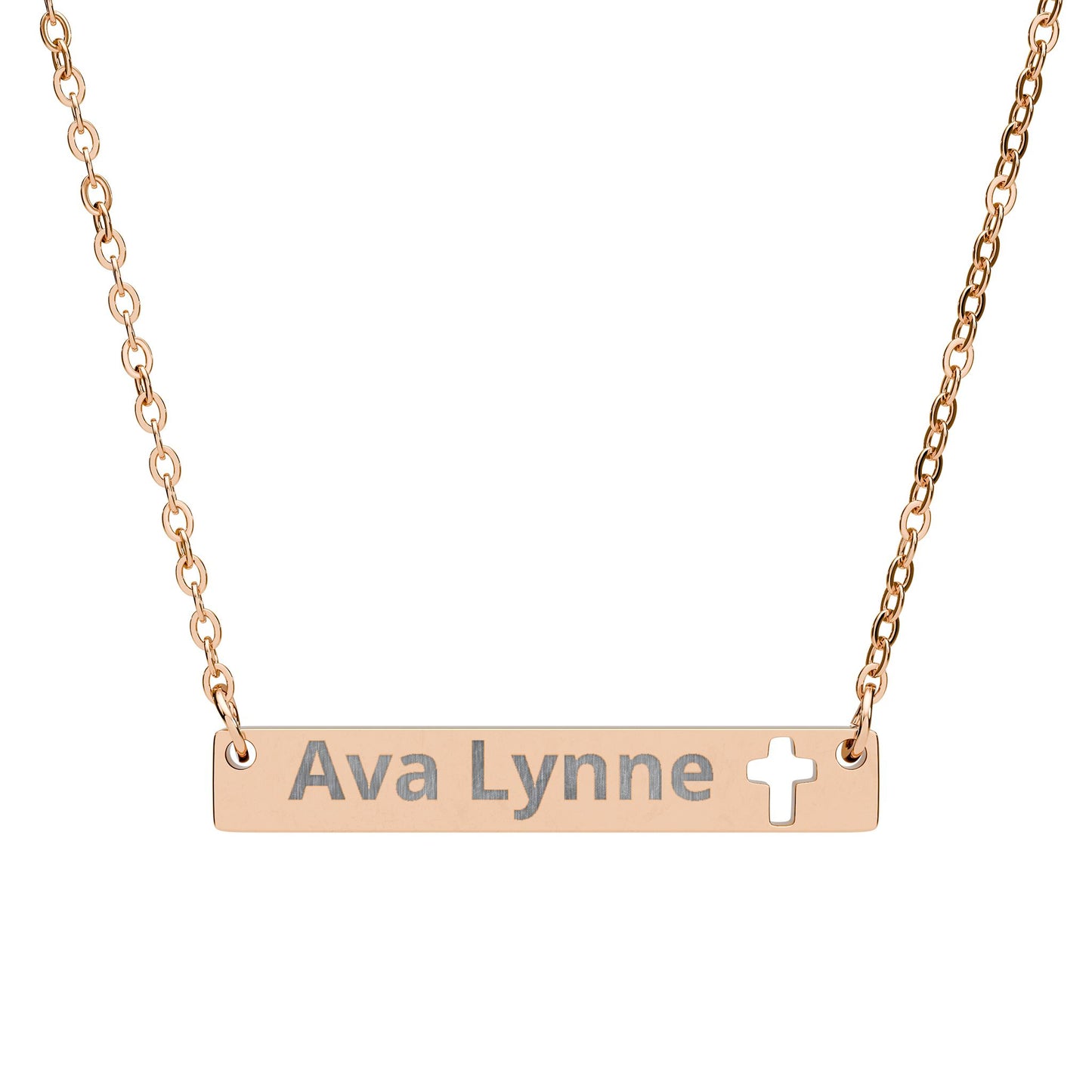 Engravable Cutout Cross Bar Necklace — Message Personalized Name Jewelry