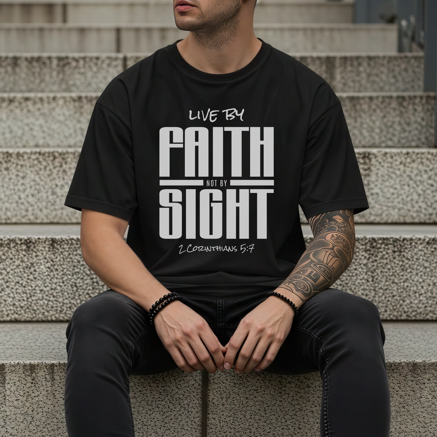 Faith Over Sight T-Shirt — "Live by Faith, Not by Sight" Bible Verse Tee (2 Corinthians 5:7)