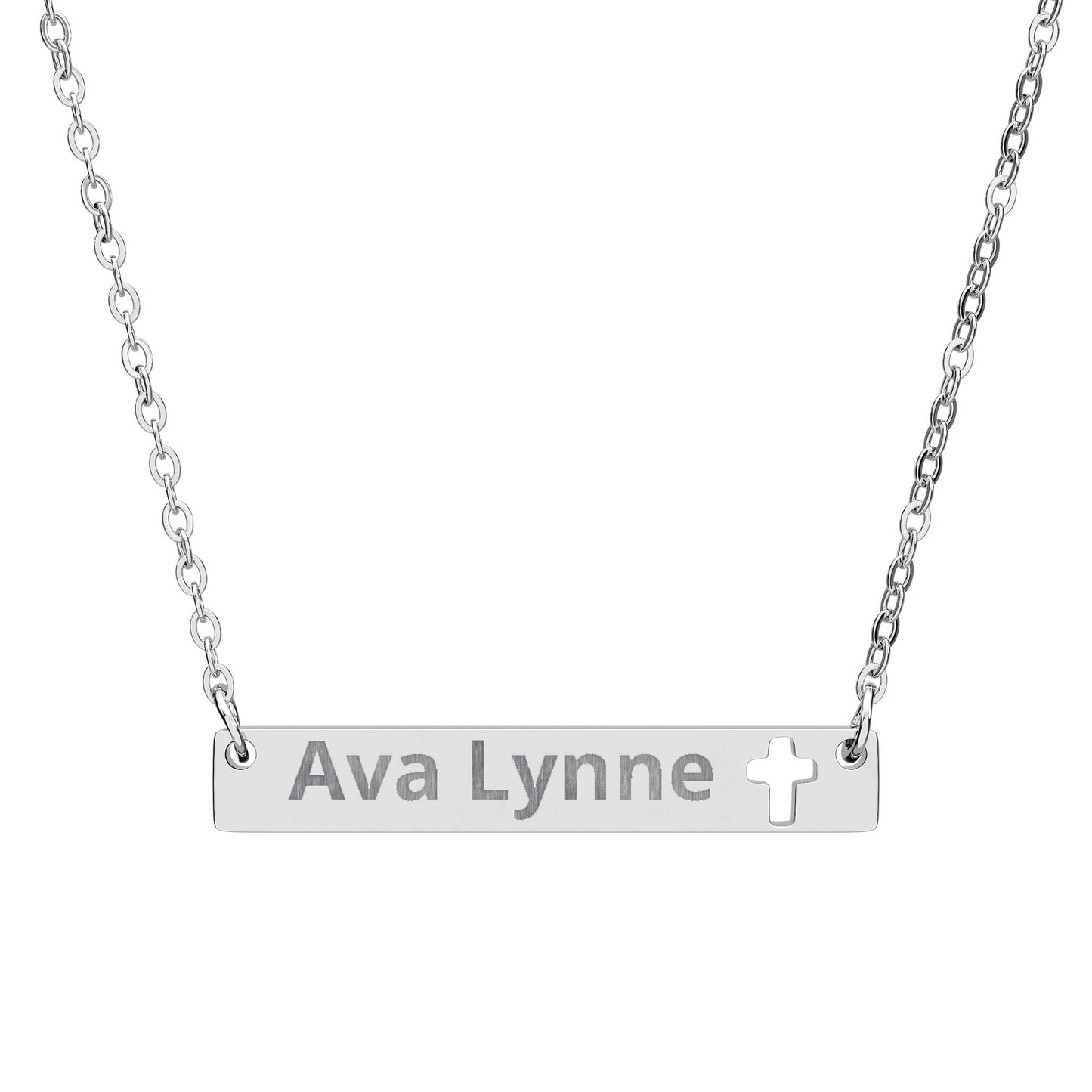 Engravable Cutout Cross Bar Necklace — Message Personalized Name Jewelry