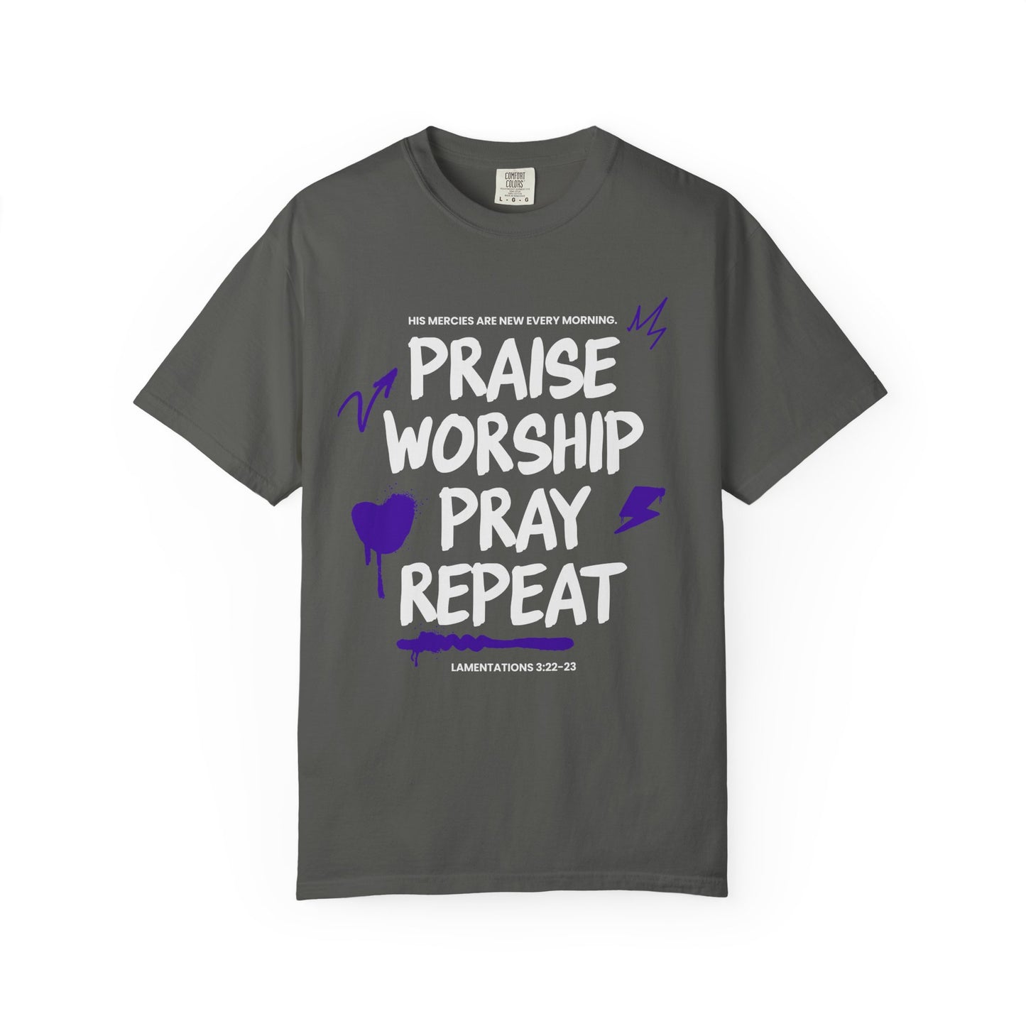 Praise Worship Pray Repeat T-Shirt — Christian Faith Graphic Tee