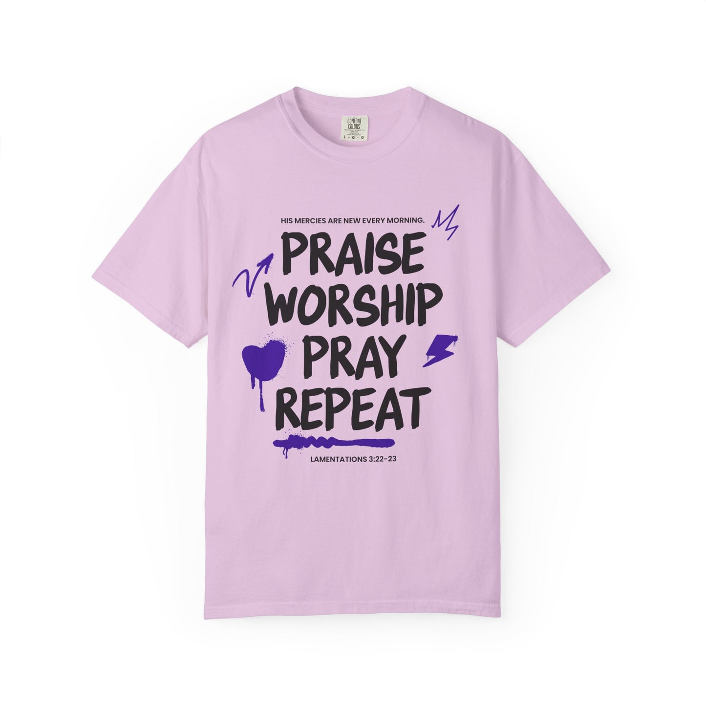 Praise Worship Pray Repeat T-Shirt — Christian Faith Graphic Tee