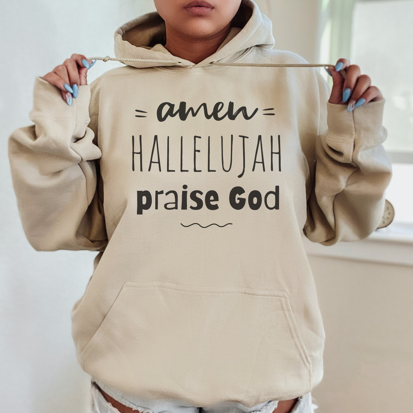 Christian Hoodie - "Amen Hallelujah Praise God" Faith Pullover