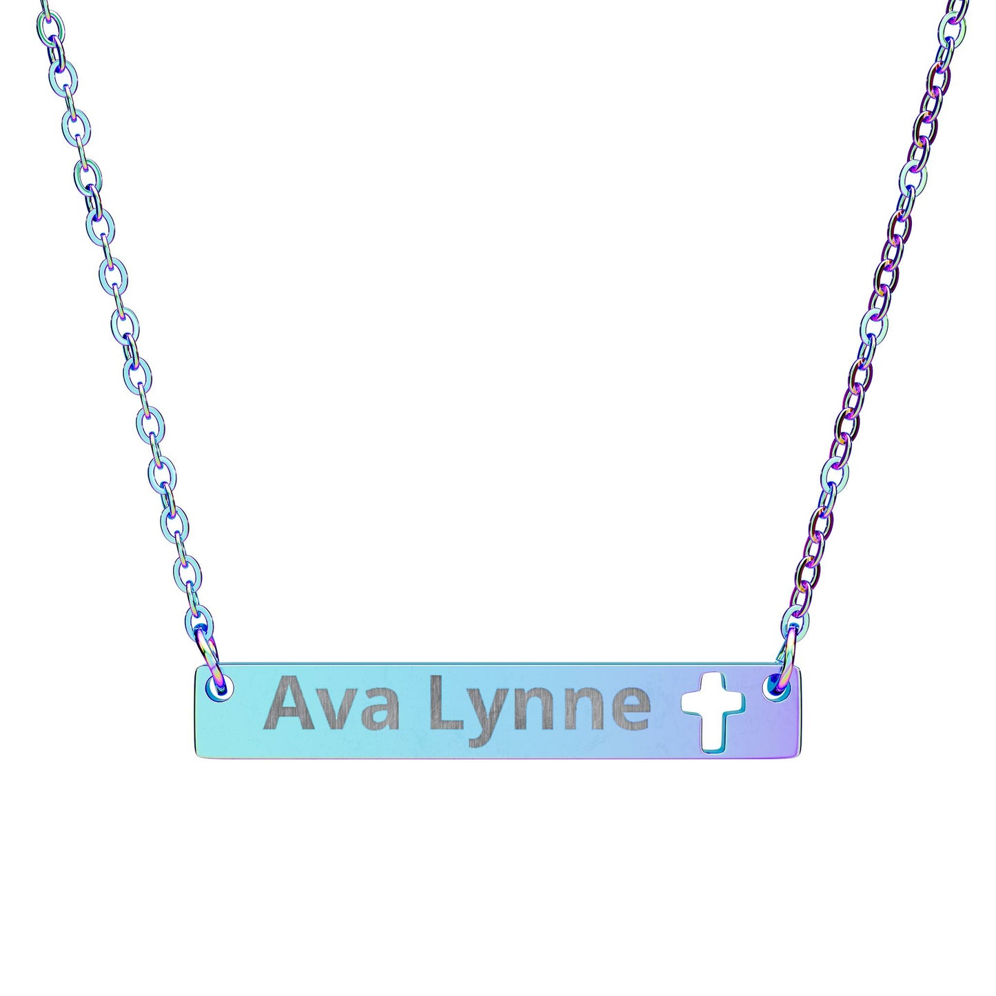 Engravable Cutout Cross Bar Necklace — Message Personalized Name Jewelry