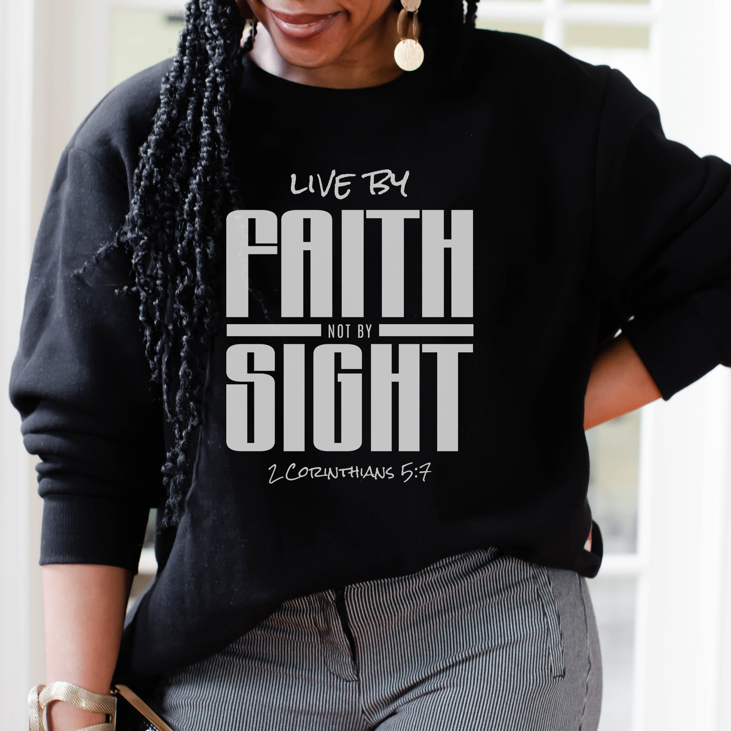 Faith Over Sight Crewneck Sweatshirt — "Live by Faith Not by Sight" Christian Pullover