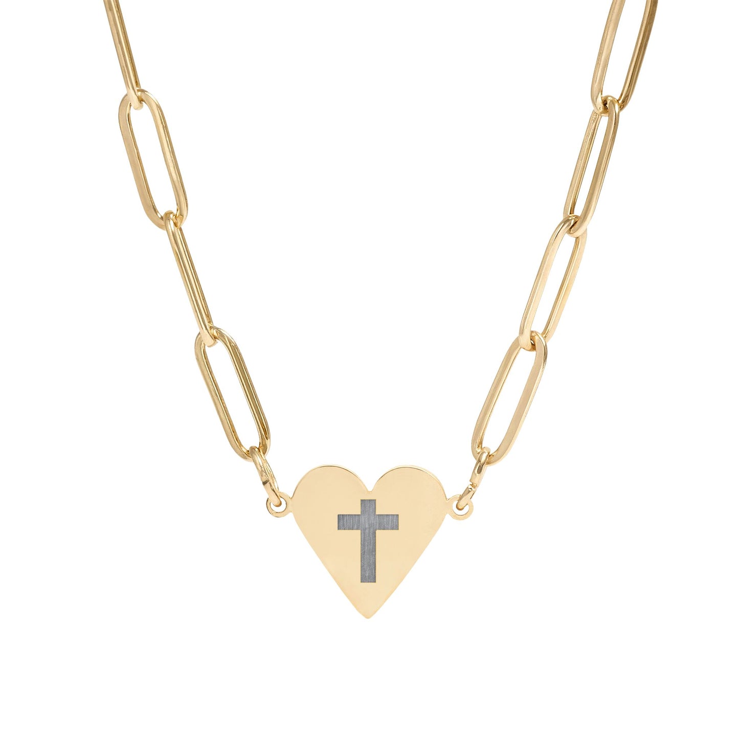 Paperclip Heart Necklace with Cross — Religious Pendant