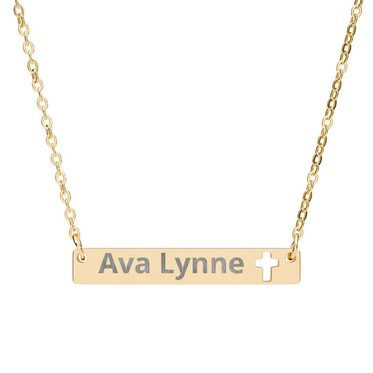 Engravable Cutout Cross Bar Necklace — Message Personalized Name Jewelry