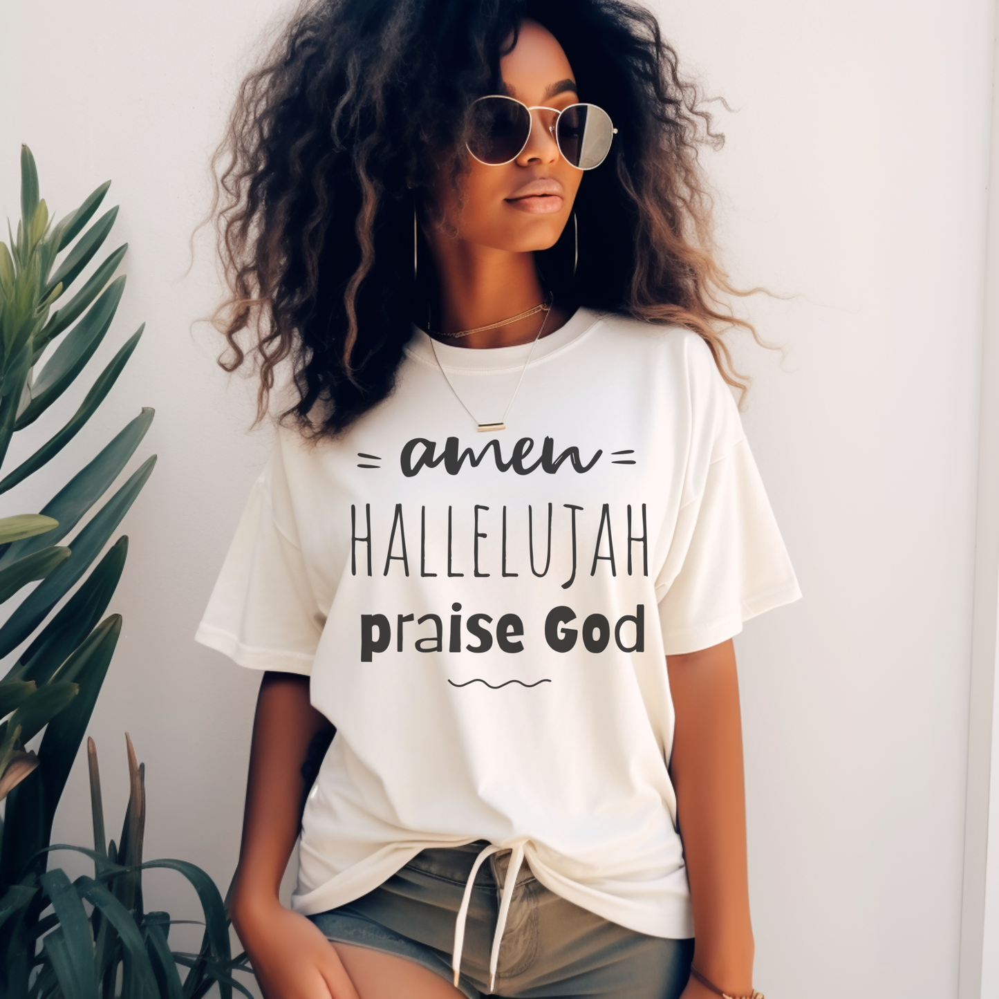 Christian Praise T-Shirt — "Amen Hallelujah Praise God" Faith Tee