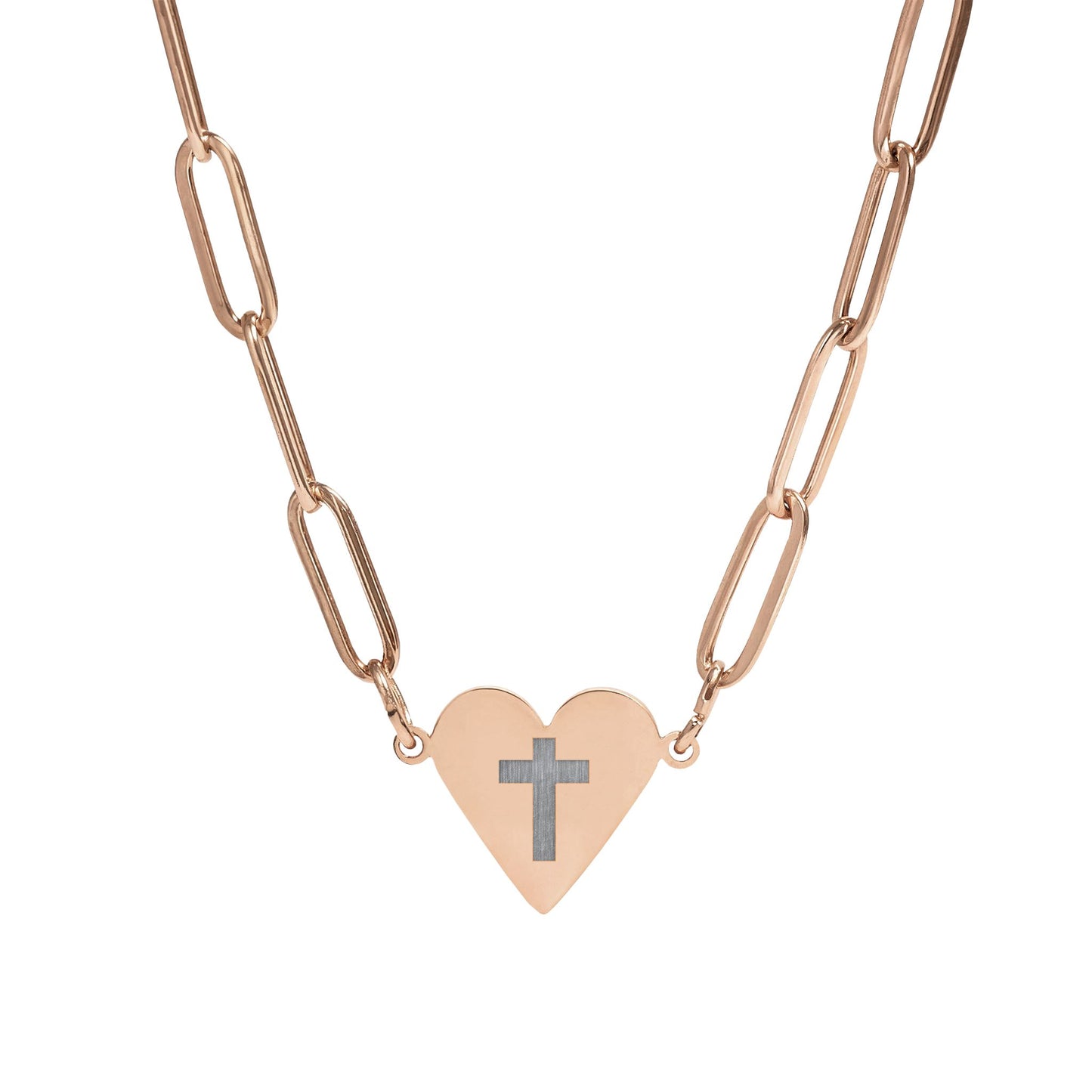 Paperclip Heart Necklace with Cross — Religious Pendant
