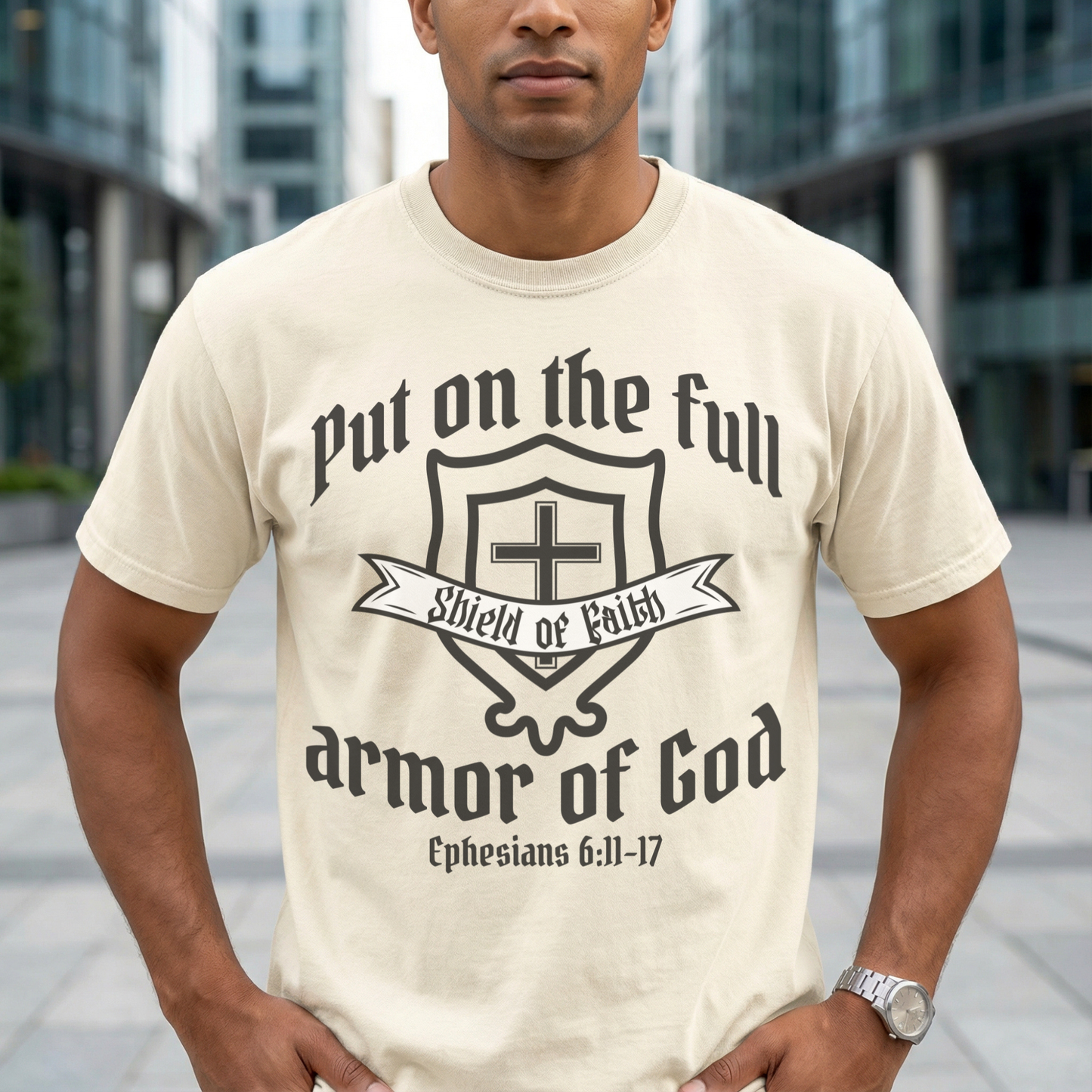 Armor of God Shield of Faith T-Shirt — "Put on the Full Armor of God" Ephesians 6:11-17 Christian Faith Tee