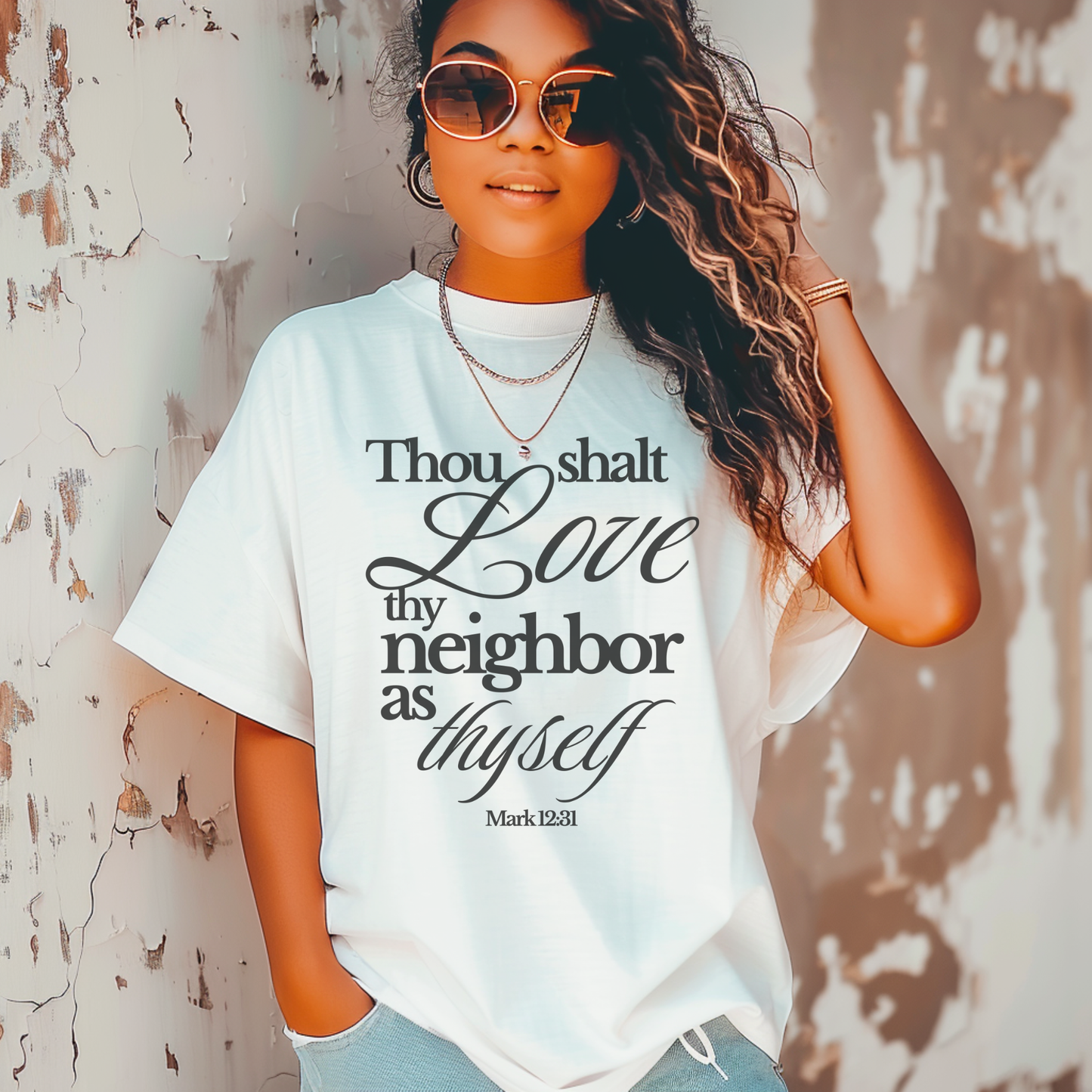 T-Shirt — “Thou Shalt Love Thy Neighbor as Thyself” Scripture Tee