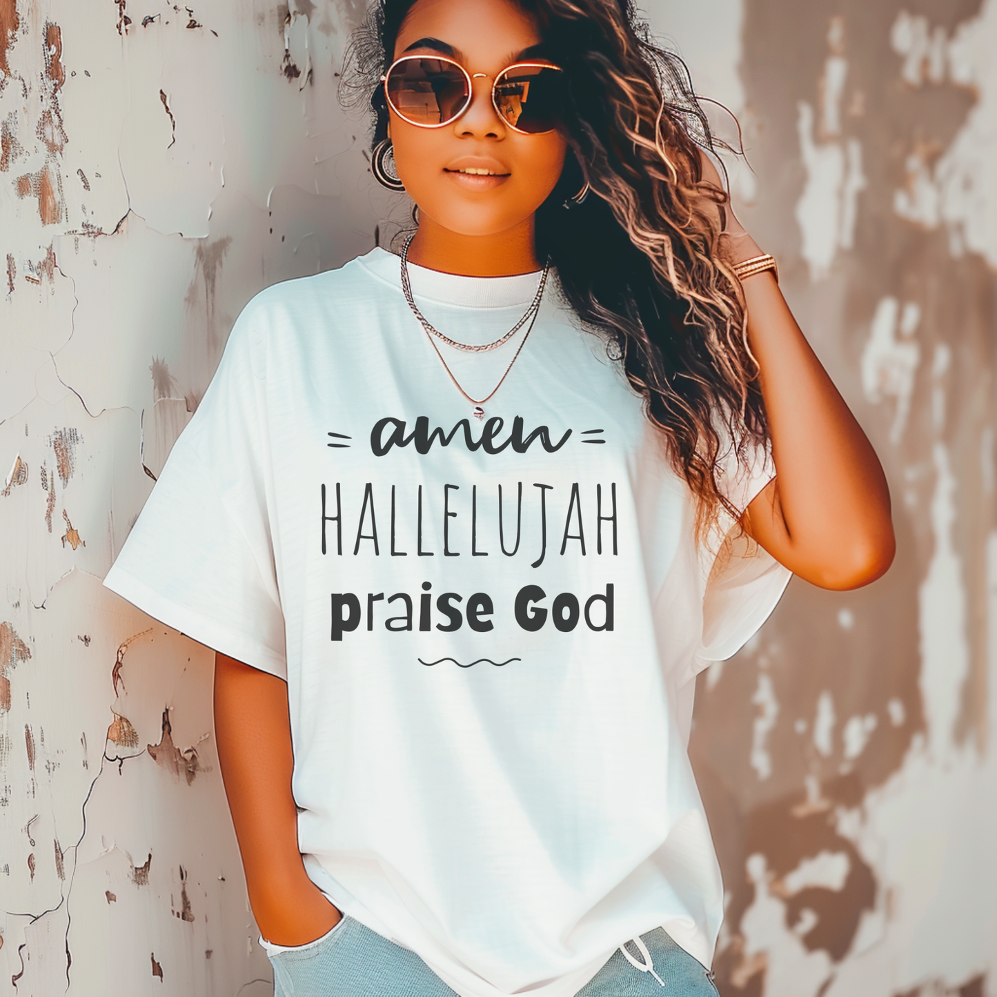 Christian Praise T-Shirt — "Amen Hallelujah Praise God" Faith Tee