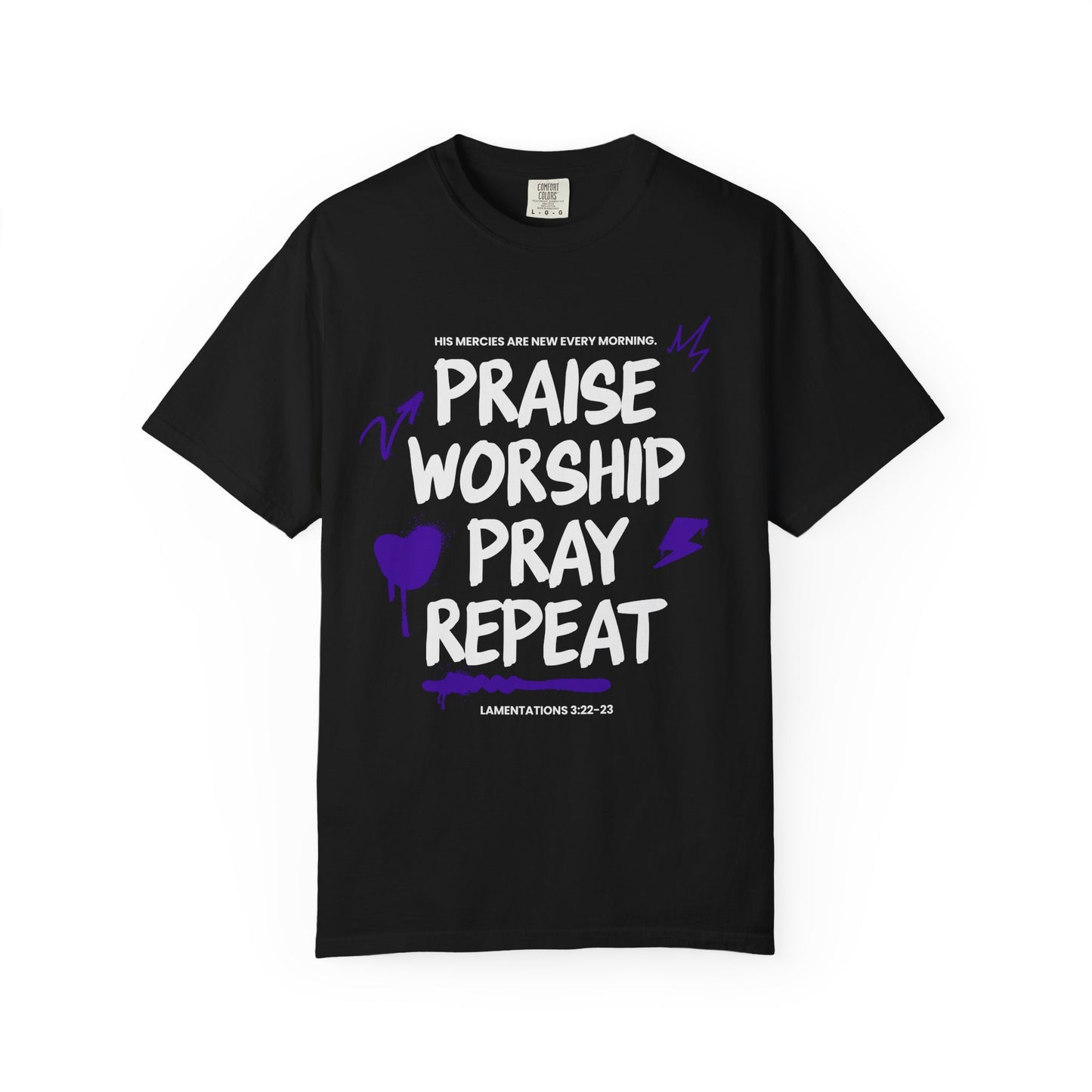 Praise Worship Pray Repeat T-Shirt — Christian Faith Graphic Tee