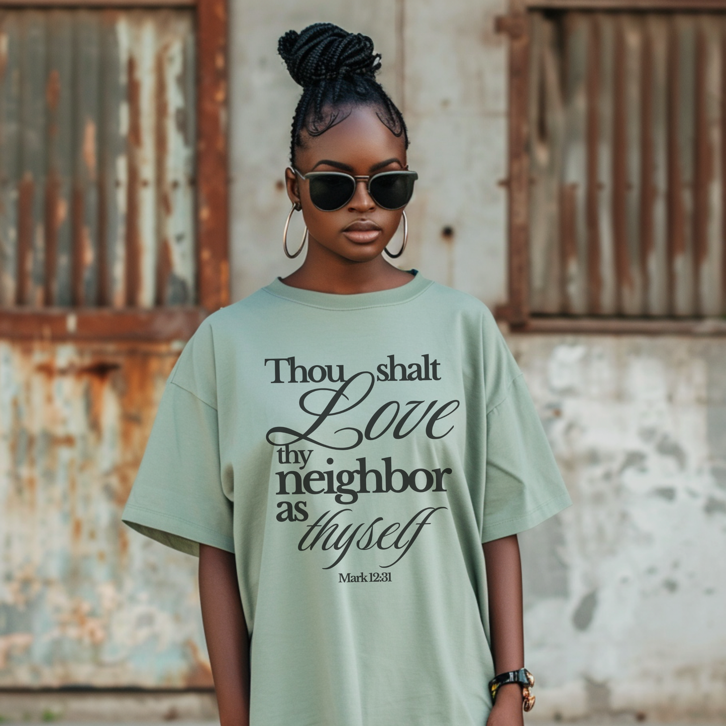 T-Shirt — “Thou Shalt Love Thy Neighbor as Thyself” Scripture Tee