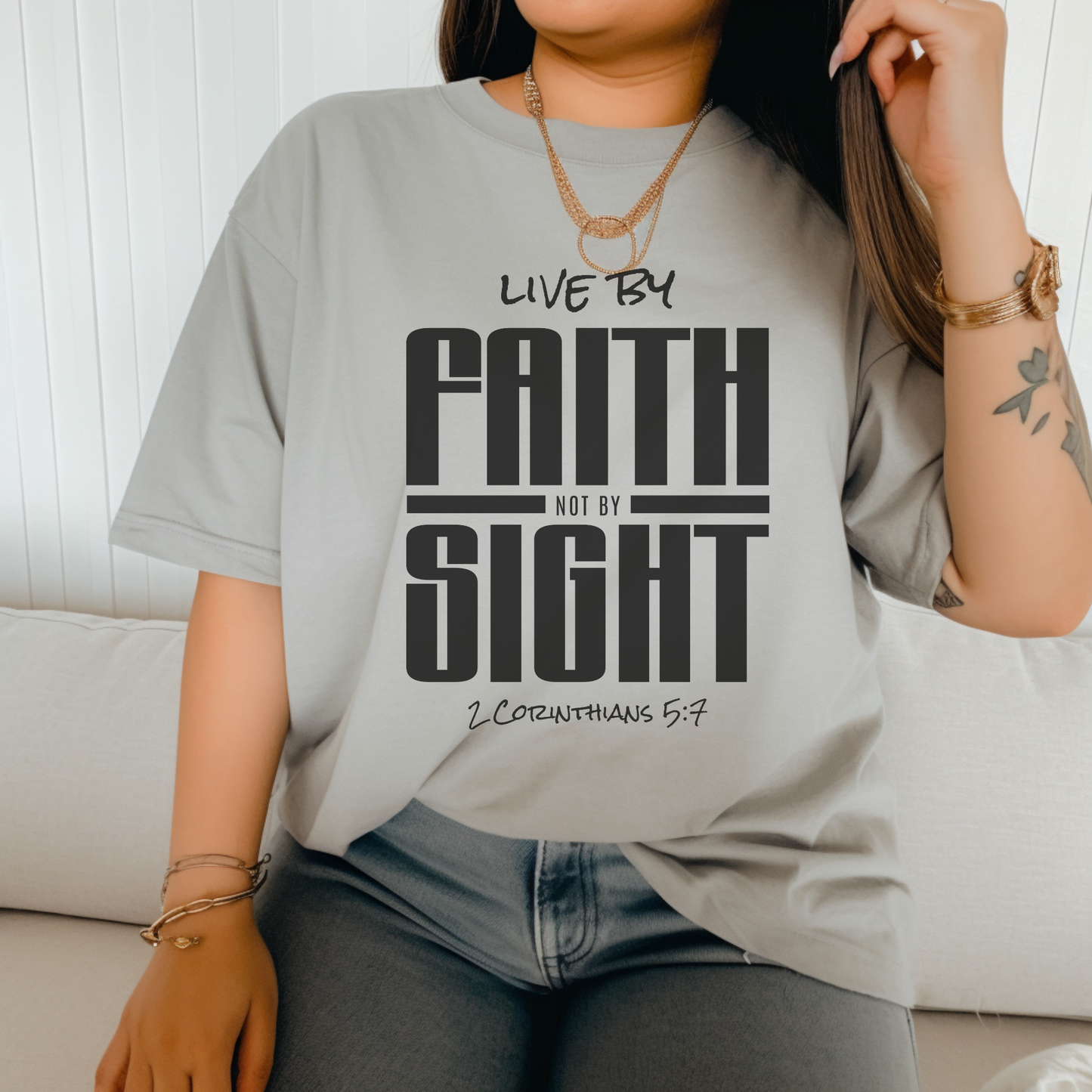 Faith Over Sight T-Shirt — "Live by Faith, Not by Sight" Bible Verse Tee (2 Corinthians 5:7)