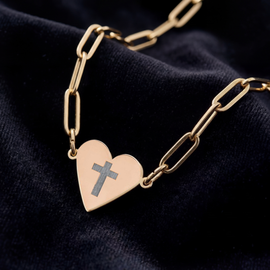 Paperclip Heart Necklace with Cross — Religious Pendant