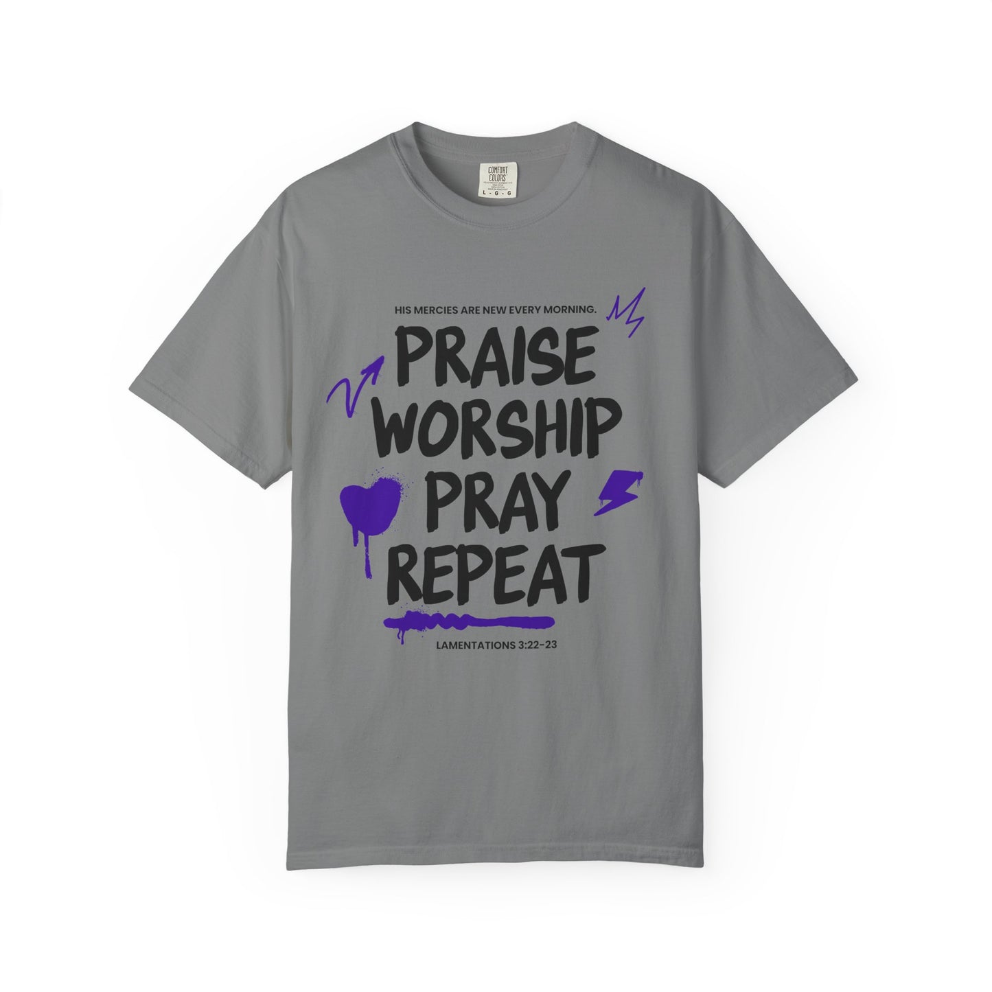 Praise Worship Pray Repeat T-Shirt — Christian Faith Graphic Tee