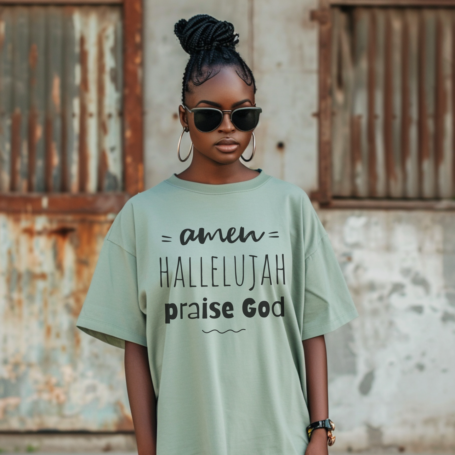 Christian Praise T-Shirt — "Amen Hallelujah Praise God" Faith Tee