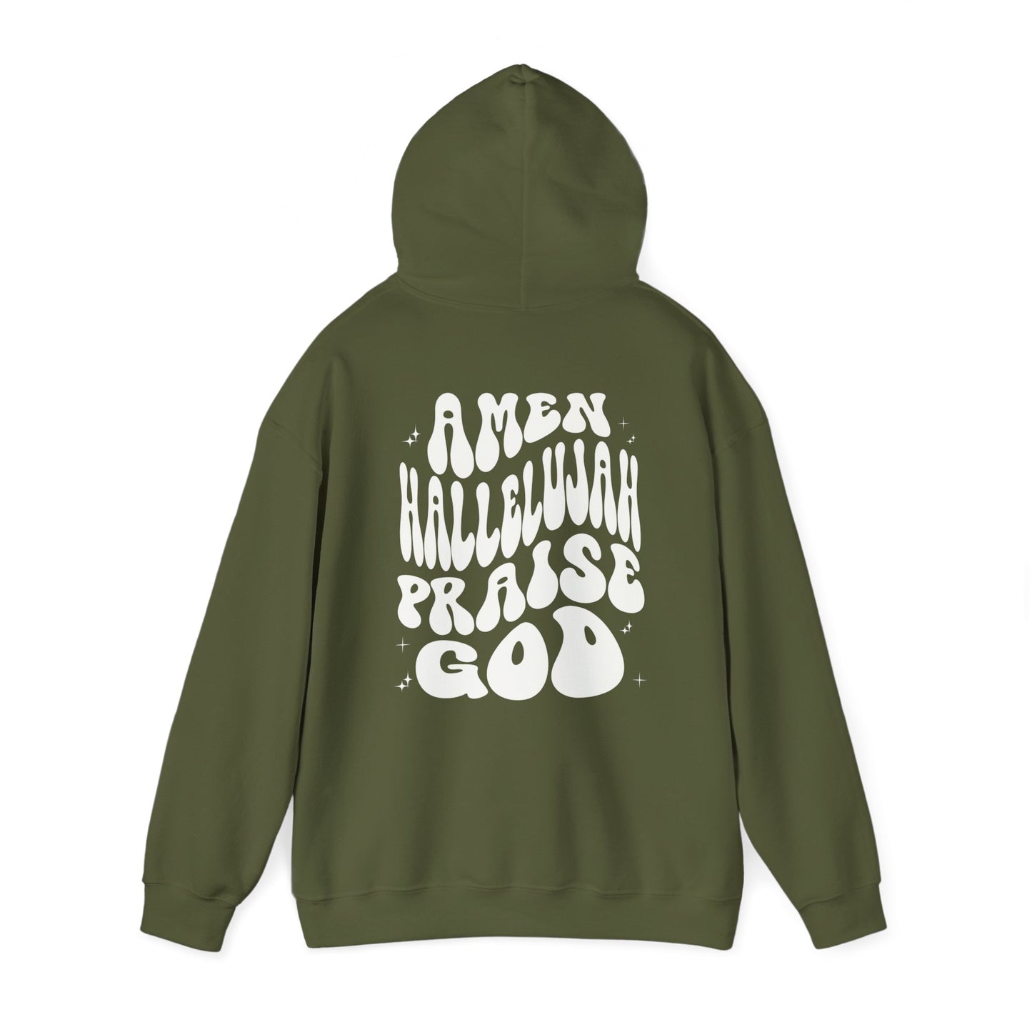 Christian Hoodie Back Print Aesthetic Retro Wavy Text Jesus Sweatshirt, Amen Hallelujah Praise God