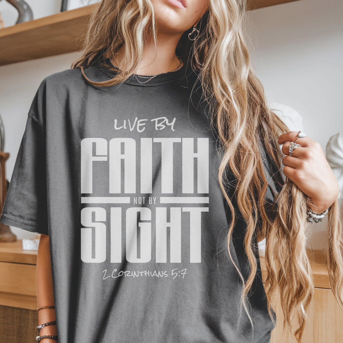 Faith Over Sight T-Shirt — "Live by Faith, Not by Sight" Bible Verse Tee (2 Corinthians 5:7)