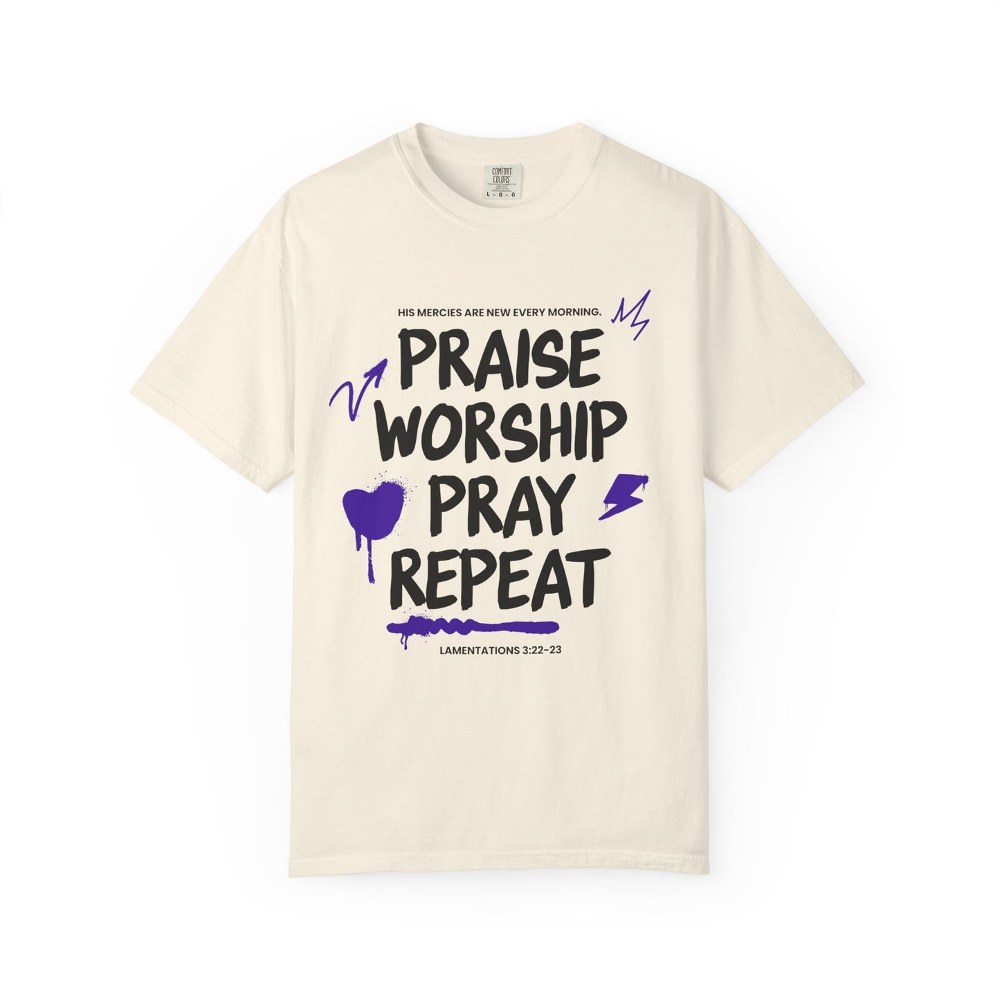 Praise Worship Pray Repeat T-Shirt — Christian Faith Graphic Tee