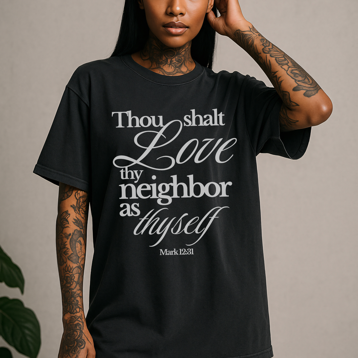 T-Shirt — “Thou Shalt Love Thy Neighbor as Thyself” Scripture Tee
