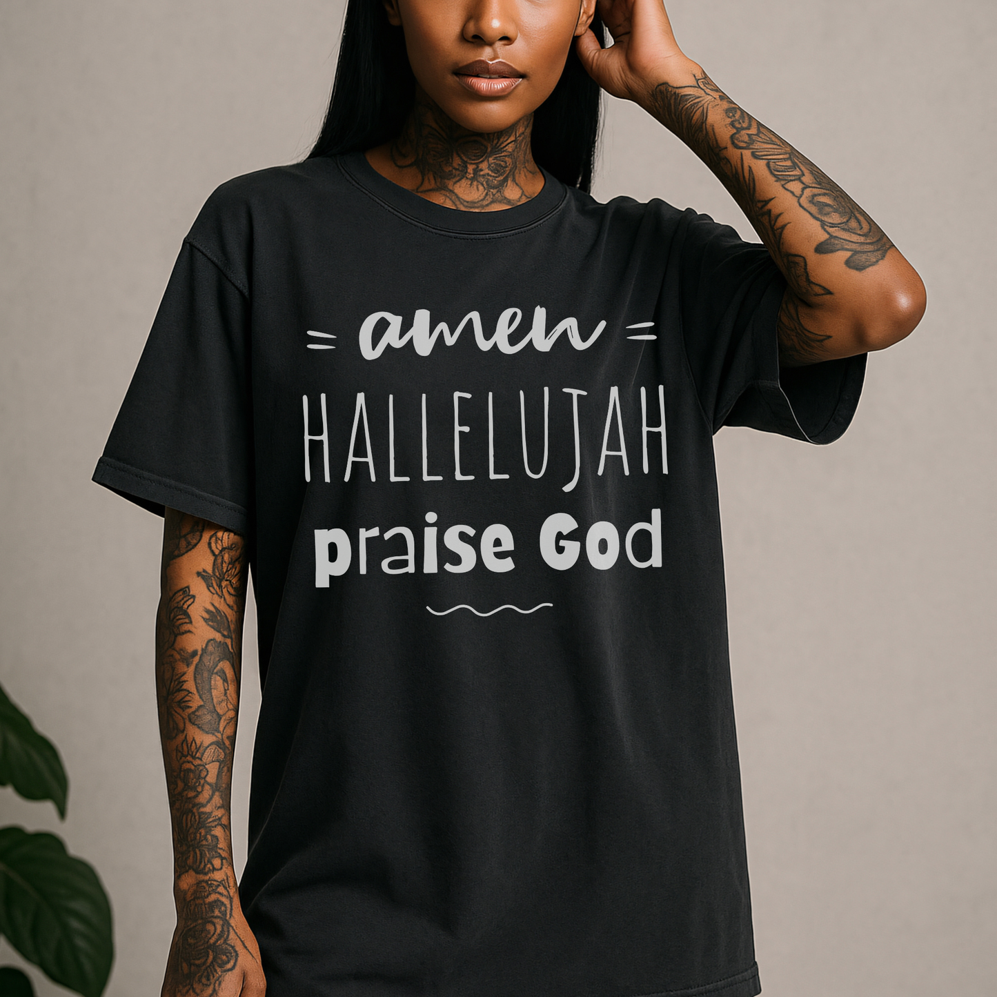 Christian Praise T-Shirt — "Amen Hallelujah Praise God" Faith Tee