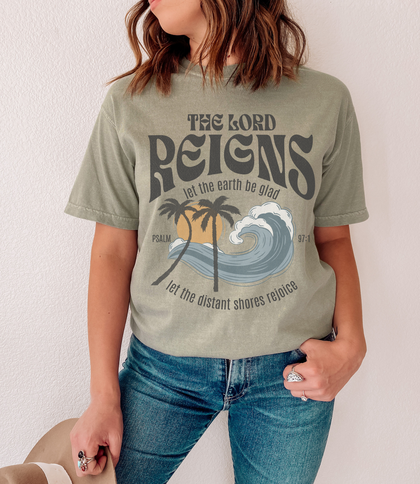 Christian Merch Comfort Colors Beach Summer Tee, Jesus Crewneck Surf Shirt, Let the Earth Be Glad Psalm 97:5 Unisex Garment-Dyed T-shirt