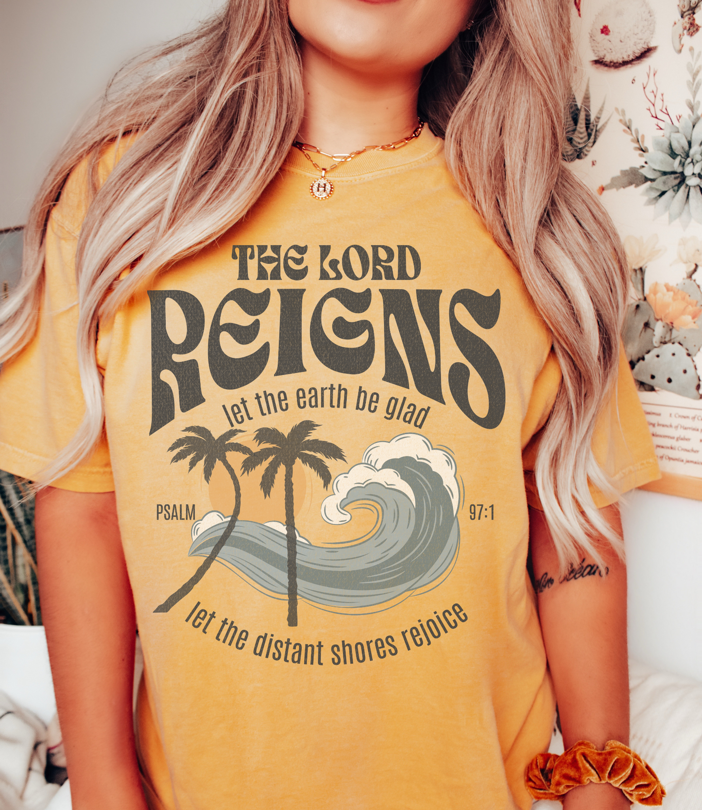 Christian Merch Comfort Colors Beach Summer Tee, Jesus Crewneck Surf Shirt, Let the Earth Be Glad Psalm 97:5 Unisex Garment-Dyed T-shirt