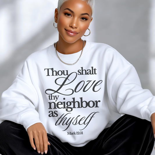 Christian Scripture Sweatshirt - "Thou Shalt Love Thy Neighbor as Thyself" Crewneck