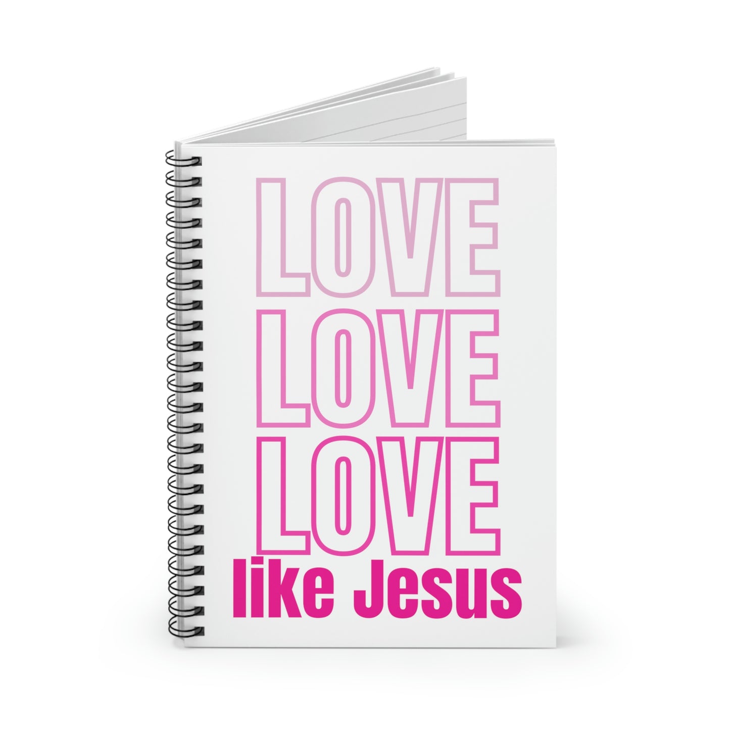 Pink Love Like Jesus Blank Notebook, Minimalist Prayer Journal, Bible Journal, Christian Merch Spiral Notebook - Ruled Line