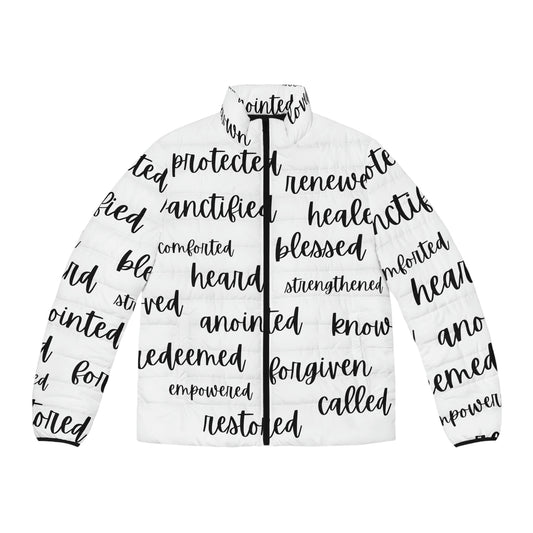 Christian Affirmations Puffer Jacket, Wrapped in God's Promises Graphic Jacket