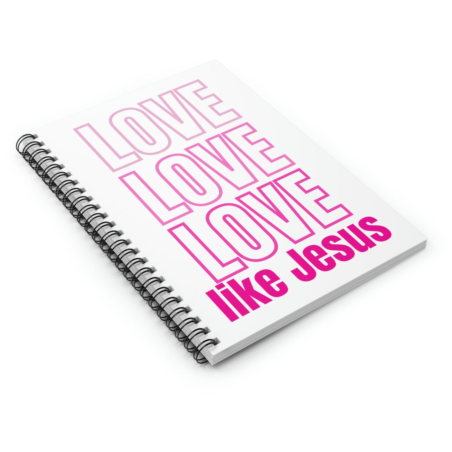 Pink Love Like Jesus Blank Notebook, Minimalist Prayer Journal, Bible Journal, Christian Merch Spiral Notebook - Ruled Line